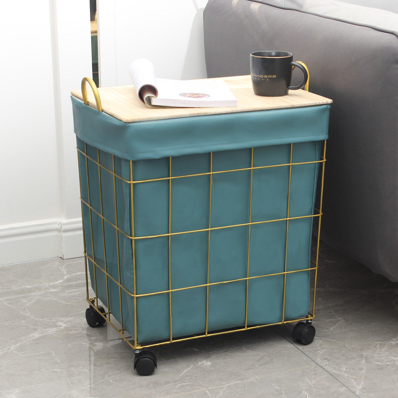 Metal dirty basket household pulley drum Nordic with covered bedroom basket with drum size bathroom for mobile collection