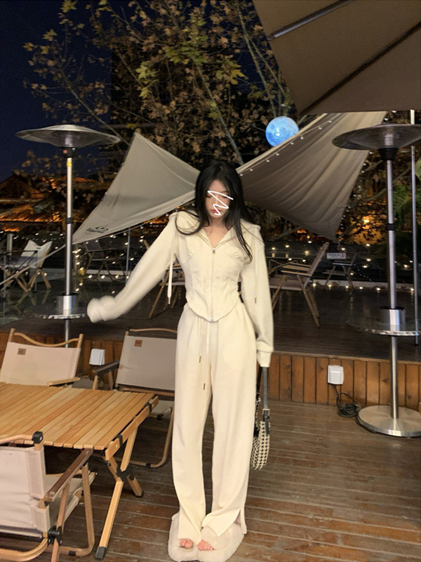 Spring and Autumn 2024 New Sports Suit for Women, Cardigan Hooded Jacket, Simple Solid Color Casual Pants Two-Piece Set