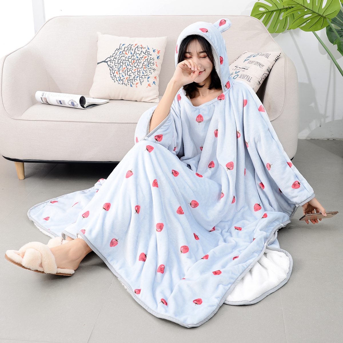 Autumn Winter Thickened Coral Flannel Double Layer Sloth shawl Shoulder Blanket Office Air Conditioning Students Nap Cloak Blanket