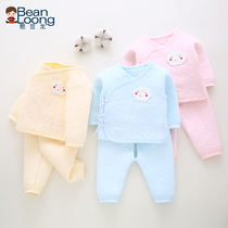 Bean Dragon newborn warm cotton set baby lace monk clothing autumn and winter cotton underwear three layer warm clothing
