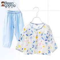 Bean dragon baby gauze underwear cotton clothes baby pajamas newborn children autumn pants set summer thin