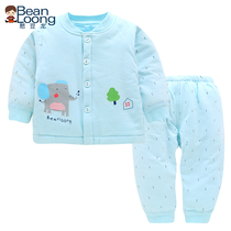 Bean Dragon Childrens cotton clothes set women 1-2-3 years old baby winter clothes thick boy thin cotton clothes warm out
