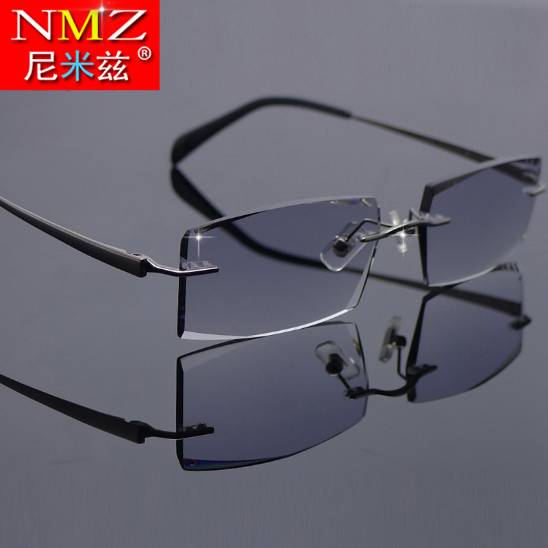 Diamond cut edge glasses men's ultra-light film plus hard progressive color myopia glasses frameless pure titanium eyeglass frame