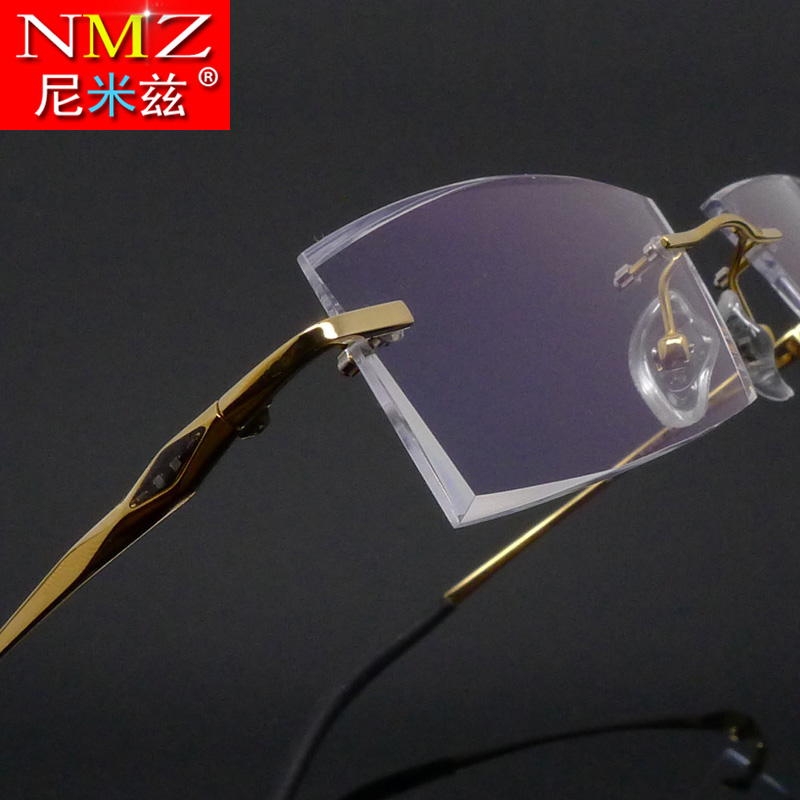 Cut-edge glasses anti-blue light flat mirror frameless pure titanium glasses frame men's myopia glasses finished high-definition resin sheet