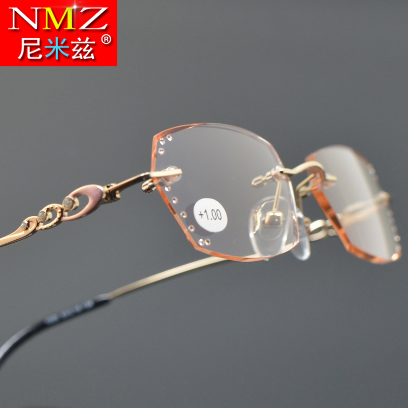 Fashion mirror women's diamond-cut frameless presbyopic glasses high-definition anti-blue light mobile phone with flower mirror to look young