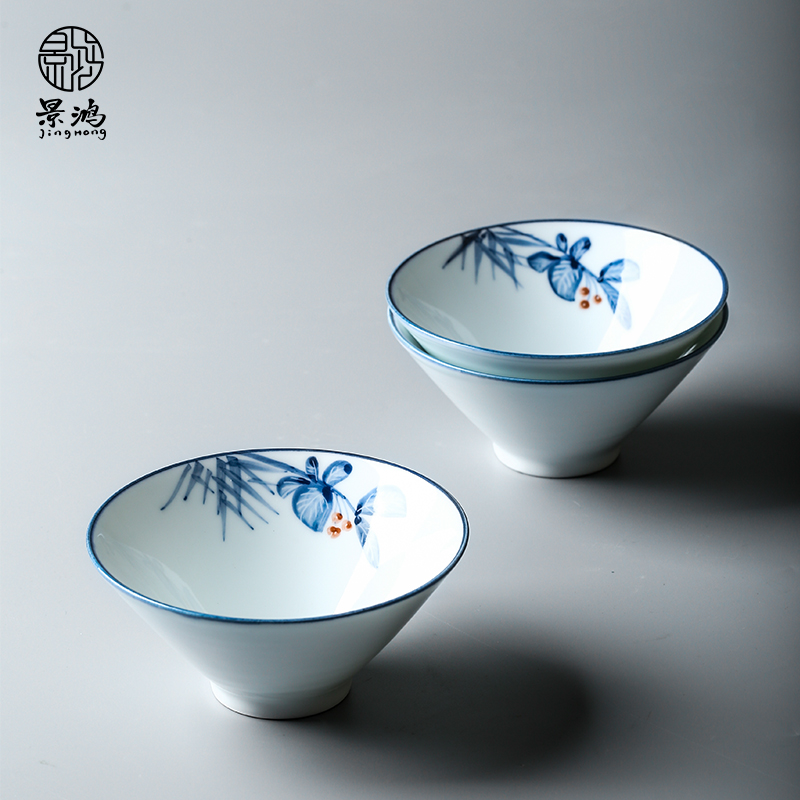 Hand - made home eat Chinese style under the glaze color of jingdezhen hat to bowl bowl Japanese rice bowls bowl Chinese ceramics