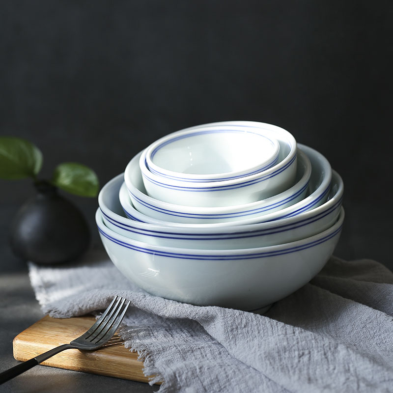 Ceramic bowl household Japanese bowls of rice bowls retro large rainbow such use salad bowl thick hot soup bowl bowl
