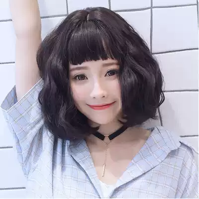 Wig female short hair eyebrows on Bangs roll hair repair face fluffy short curly hair long curly hair sweet cute bobo head