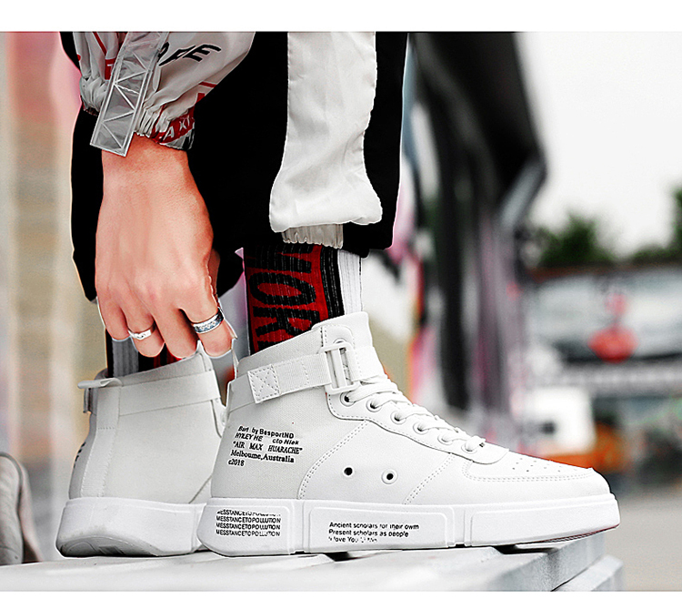 Giày nam Aj1 mùa thu và mùa đông Giày hip hop cao Giày cotton giản dị ấm cao Giày cao gót nam màu trắng hoang dã giày thể thao