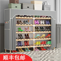 Shoe rack simple door household indoor good-looking dust-proof dormitory Solid wood shoe cabinet storage artifact Space-saving economy