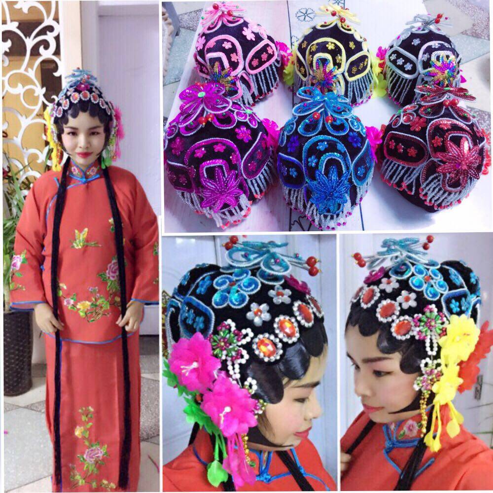 Drama opera Tsing Yi Hua Dan headdress Miss Baotou Matchmaker Hood Headdress Hua Dan Adult Baotou Children's Bun Head
