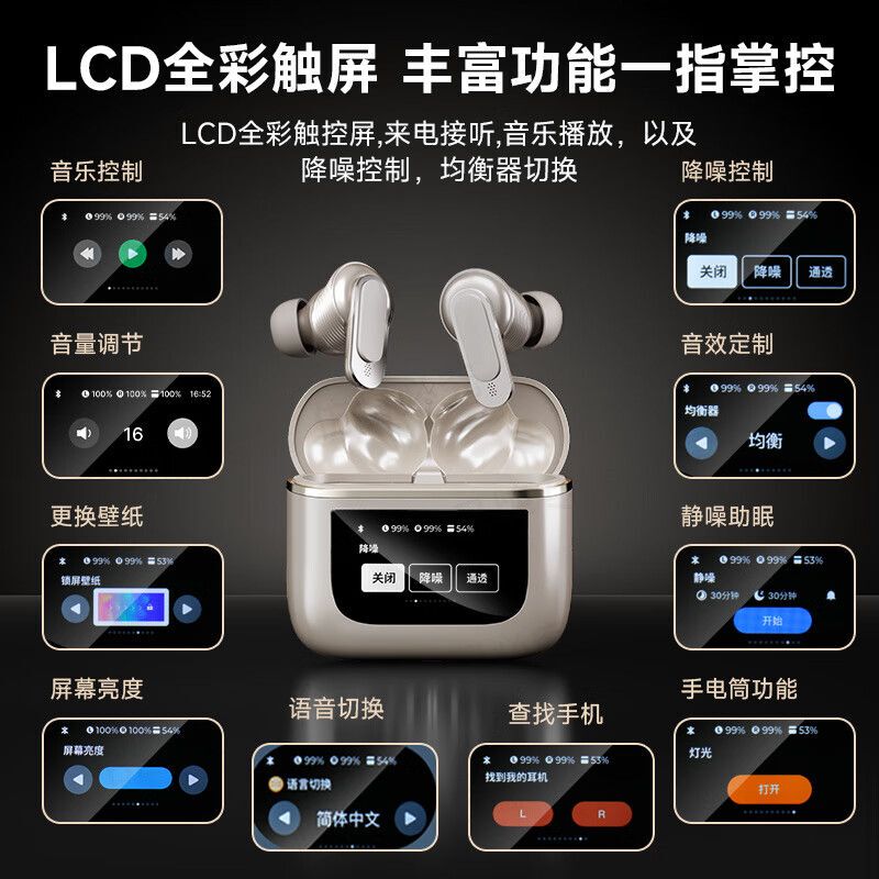 Shengyin V8 Same Upgraded Version Touch Screen Bluetooth Headset Anc Active Noise Reduction Fidelity Music Low Latency Heavy Bass