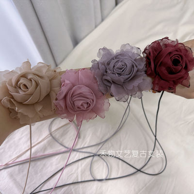 New Chinese-style rose ancient-style flower lace-up bracelet, Chinese-style ethereal waist belt, rope necklace, neck collarbone necklace