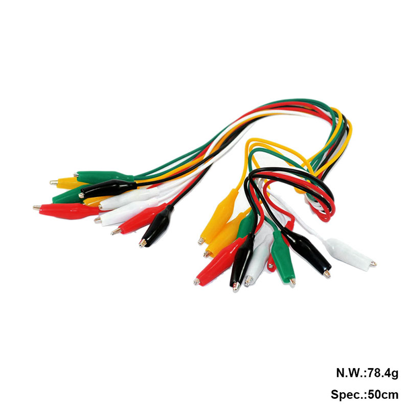 microbit 双头带线鳄鱼夹IO扩展测试线连接线总长50CM一扎10条5色