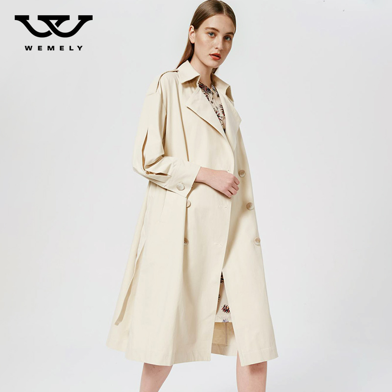 Winewear woman medium long version 2020 spring new beige over knee fashion 100 lap temperament large size slim and thin jacket