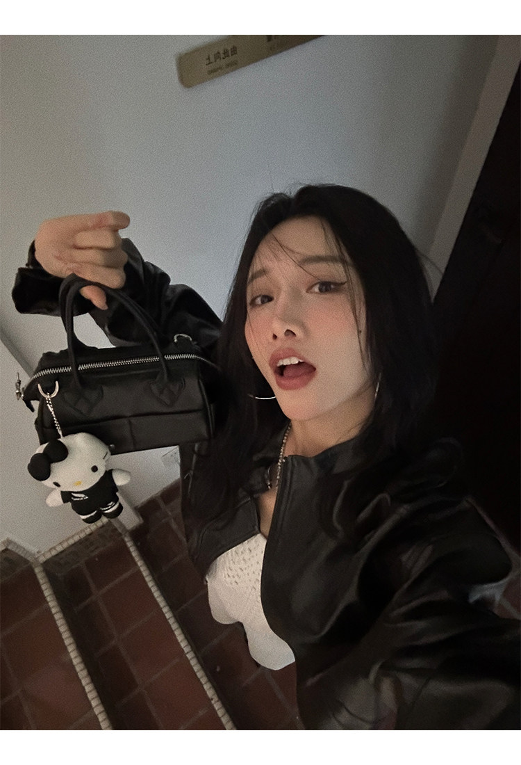 Кожаная куртка 左边女装立领机车皮衣外套2024春装新款复古做旧皮夹克 男女同款 ILEFT