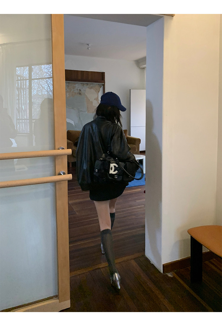 Кожаная куртка 左边女装立领机车皮衣外套2024春装新款复古做旧皮夹克 男女同款 ILEFT