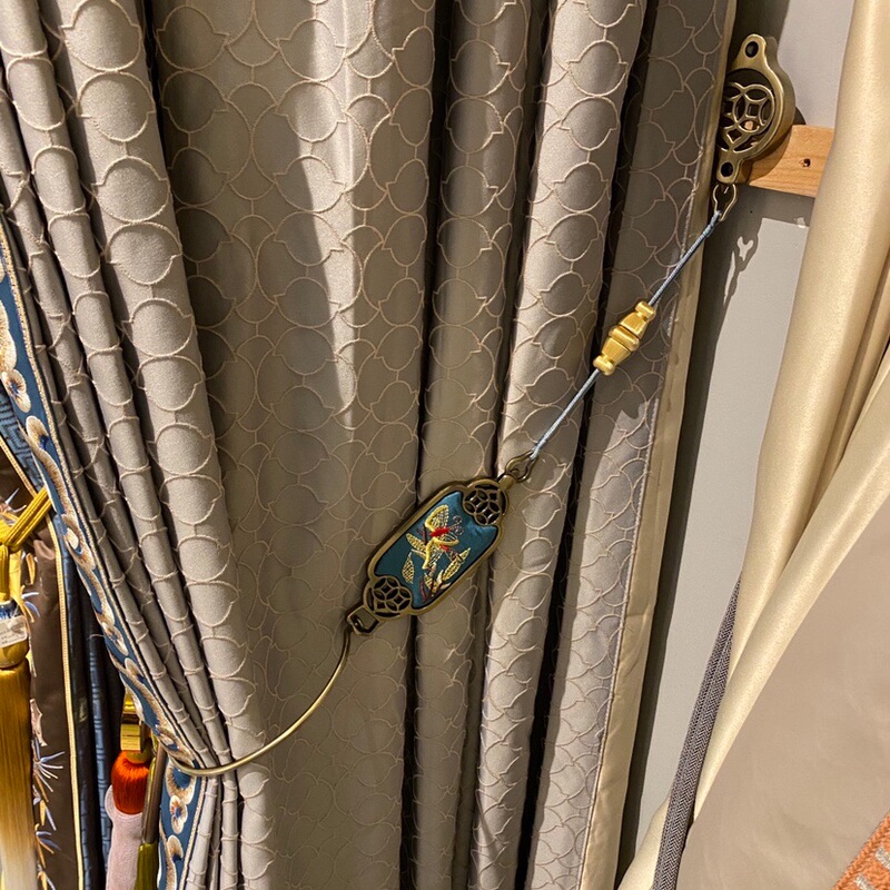 Imperial Brocade* Intangible Cultural Heritage Silk Hand-Embroidered Hook Imitation Brass Chinese Style Curtain Embroidery Tieback Bed Canopy Mosquito Net Soft Decoration