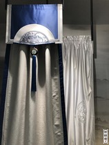 Yujin Division * Fan Embroidery Flower and Bird Dark Blue Gray Fan-shaped Muscle Chinese Partition Screen Curtain Fabric Customization