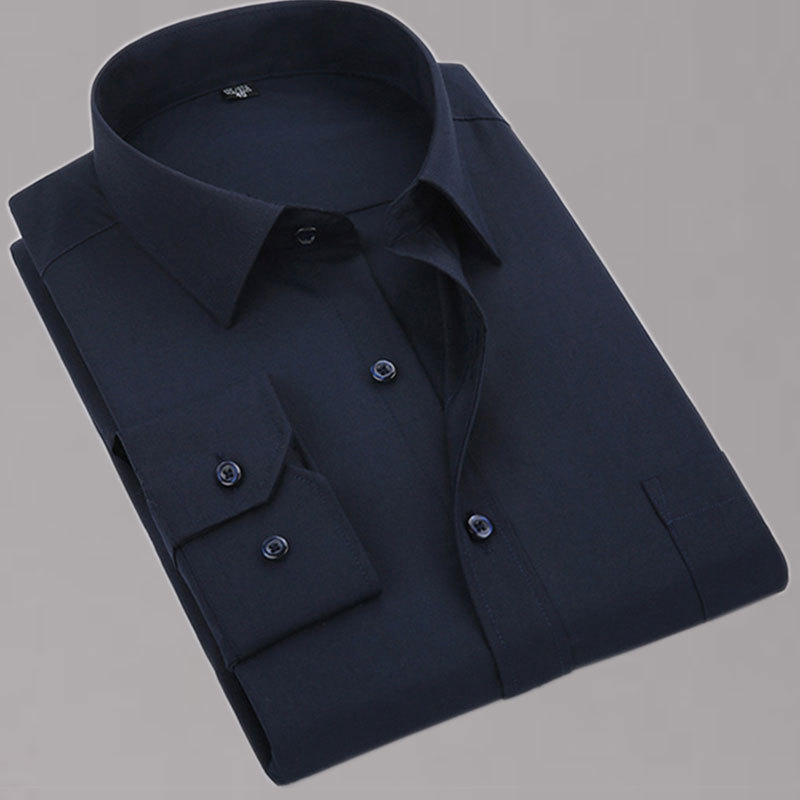 Middle-Aged and Elderly Men's Long-Sleeved Regular Shirts, Made of Durable Fabric, Plus Size, Loose Fit, Business Style, Solid Color Short-Sleeved Shirts