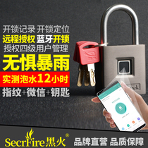 Black fire smart bluetooth fingerprint padlock medium outdoor real waterproof remote warehouse yard grid electric cabinet box lock
