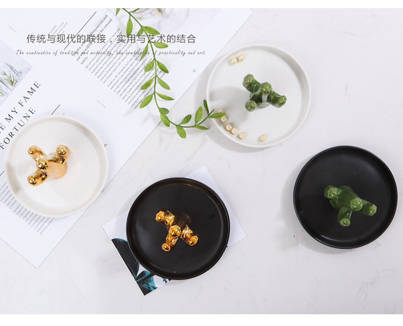 The modern European ceramic cactus gold jewelry tray was The receive dish creative furnishing articles dresser ornaments