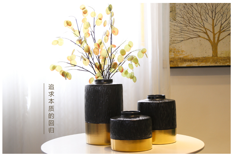 Sitting room creative vase light key-2 luxury new Chinese jingdezhen ceramic flower manual gold - plated flower implement simulation flower decoration