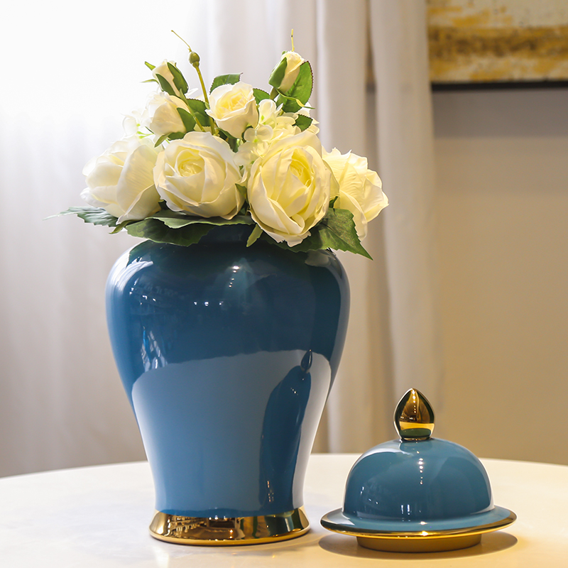 Jingdezhen general new Chinese style originality can of vases, flower implement gold - plated sitting room porch decorate ceramic flower big furnishing articles