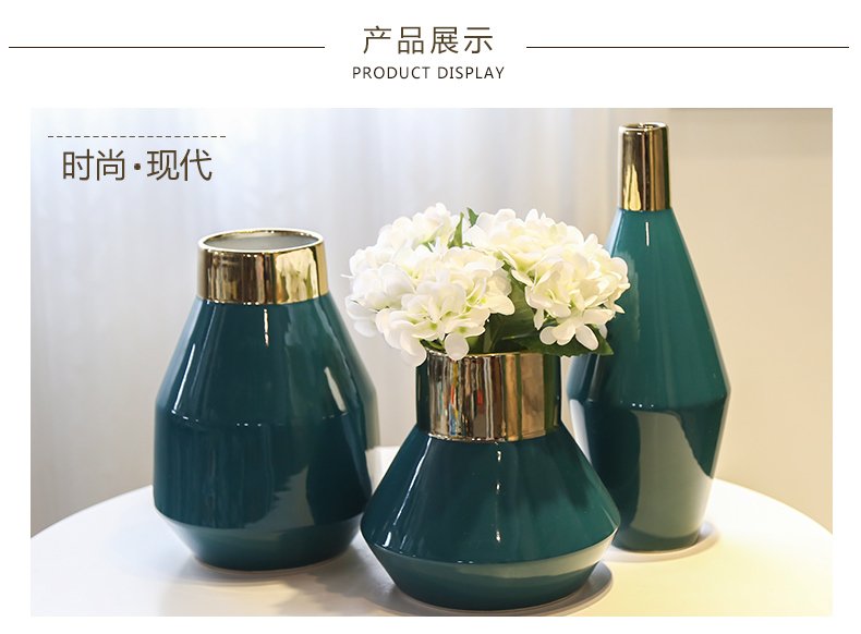 Jingdezhen ceramic vases, new Chinese style creative floral outraged furnishing articles gold - plated flower vase hydroponics simulation flower art in the living room