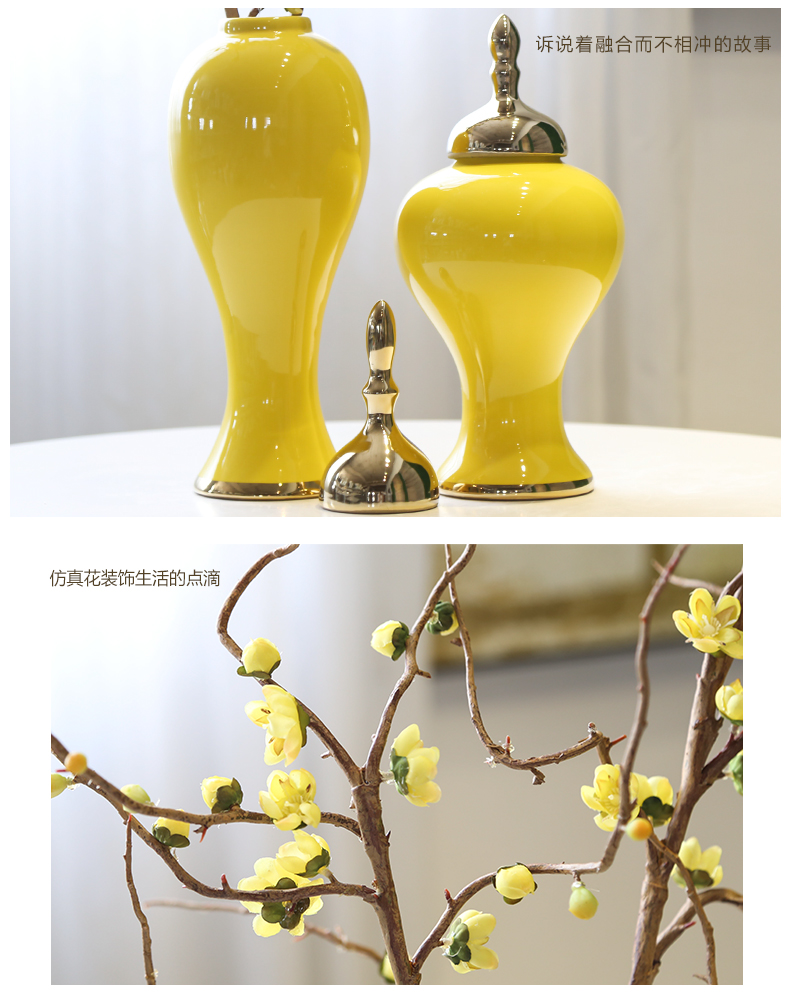 General new Chinese jingdezhen ceramic pot furnishing articles piggy bank creative living room yellow flower flower bottle ornament