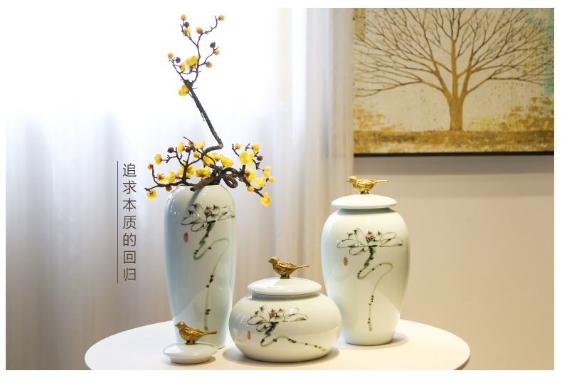The New Chinese jingdezhen soft outfit hand - made ceramic vase jar contracted hotel copper art example room porch place
