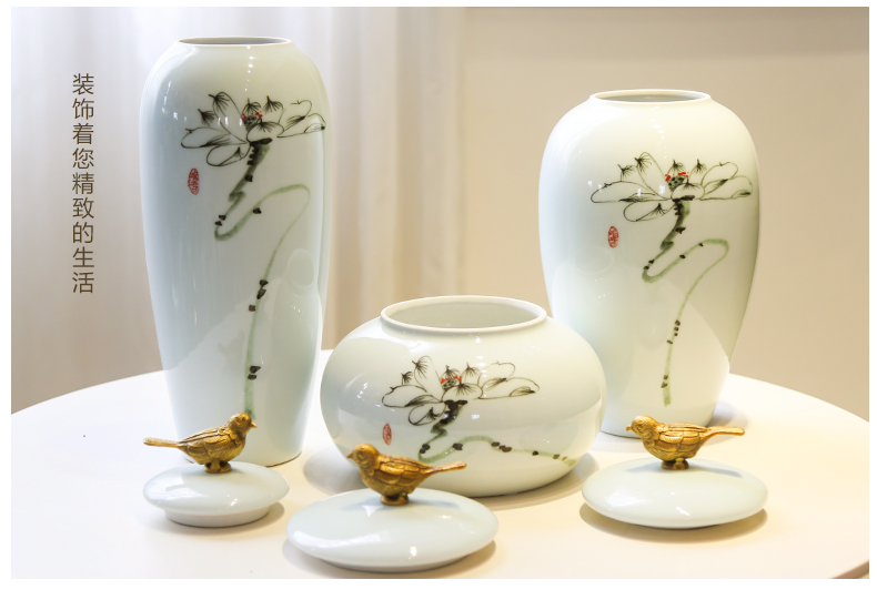 The New Chinese jingdezhen soft outfit hand - made ceramic vase jar contracted hotel copper art example room porch place