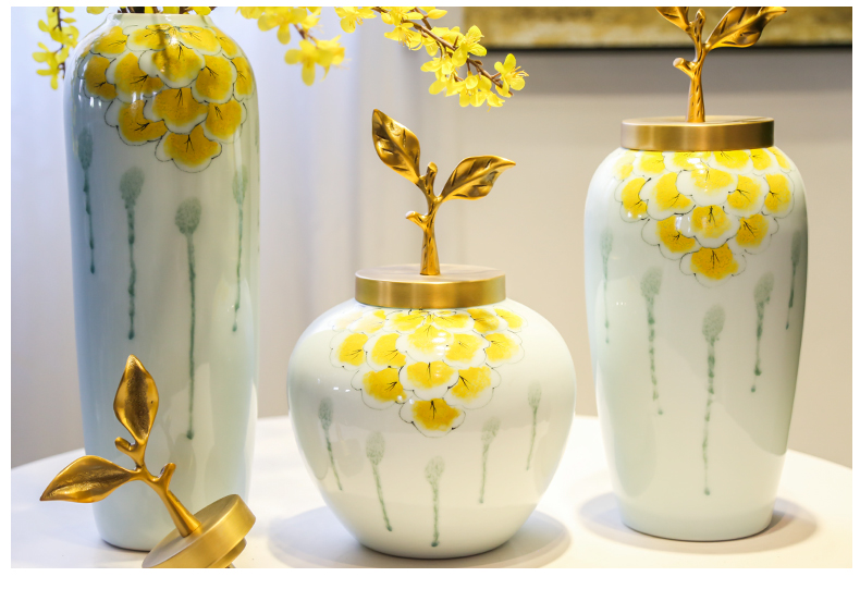 Jingdezhen ceramic hand - made furnishing articles hotel restaurant sitting room adornment flower implement new Chinese copper decoration example room cost