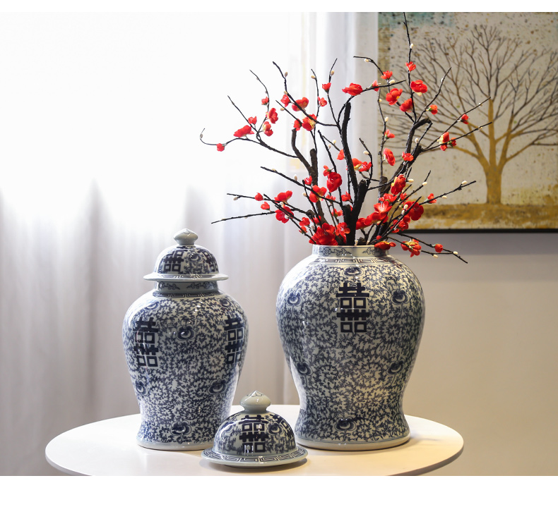 Jingdezhen general idea can of vases, flower implement of new Chinese style decoration in the sitting room porch decorate ceramic flower big furnishing articles