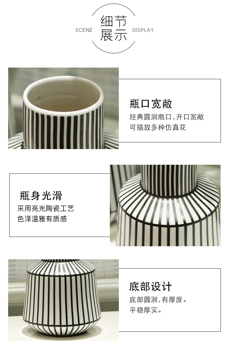 Nordic, black and white color matching stripe ceramic vase example room flower arranging furnishing articles creative contracted hydroponic flowers ornament