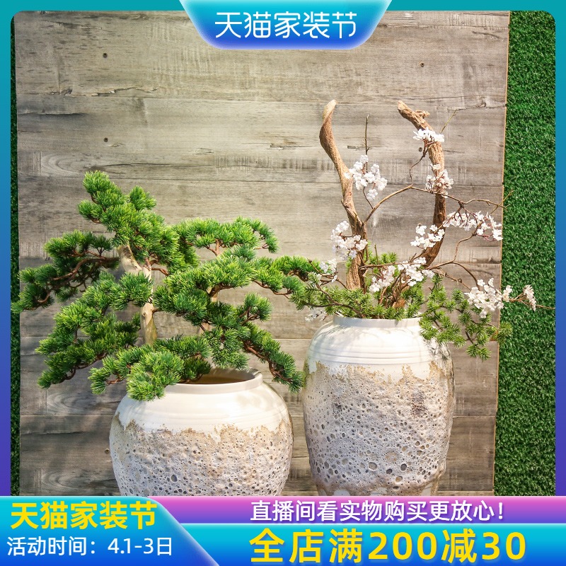 Jingdezhen manual coarse pottery imitation mesa vase is placed between sitting room villa hotel example simulation flower tree decoration