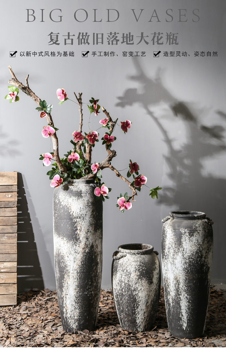 Chinese style restoring ancient ways of large ceramic vase furnishing articles pottery sitting room hotel decoration flower arranging dried flowers thick ceramic bottle