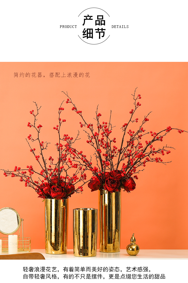 Nordic light wind electroplating gold ceramic creative living room key-2 luxury vase soft outfit decoration ark place flower arrangement table decoration