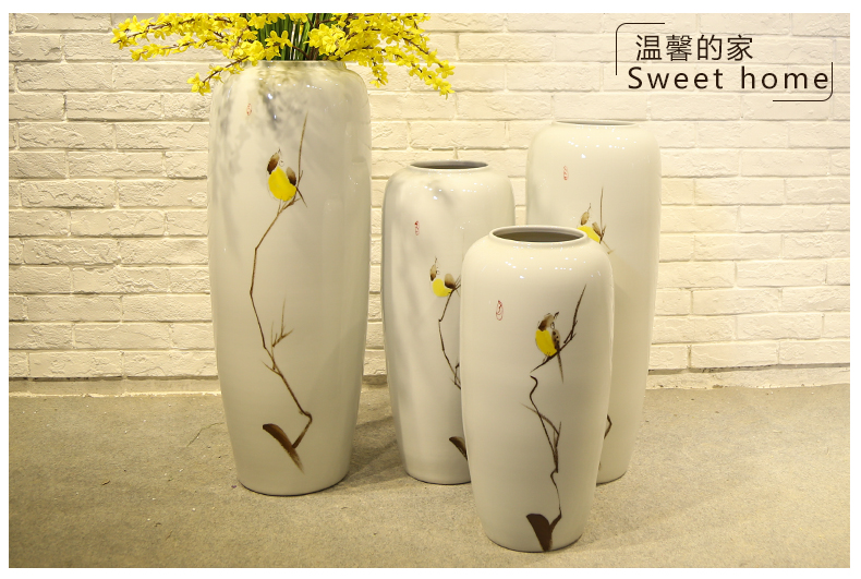 New Chinese style living room floor vase mall cafe restaurant decorative flower receptacle, jingdezhen ceramic decorative furnishing articles