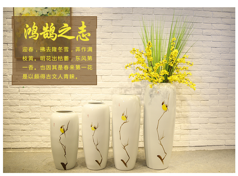 New Chinese style living room floor vase mall cafe restaurant decorative flower receptacle, jingdezhen ceramic decorative furnishing articles