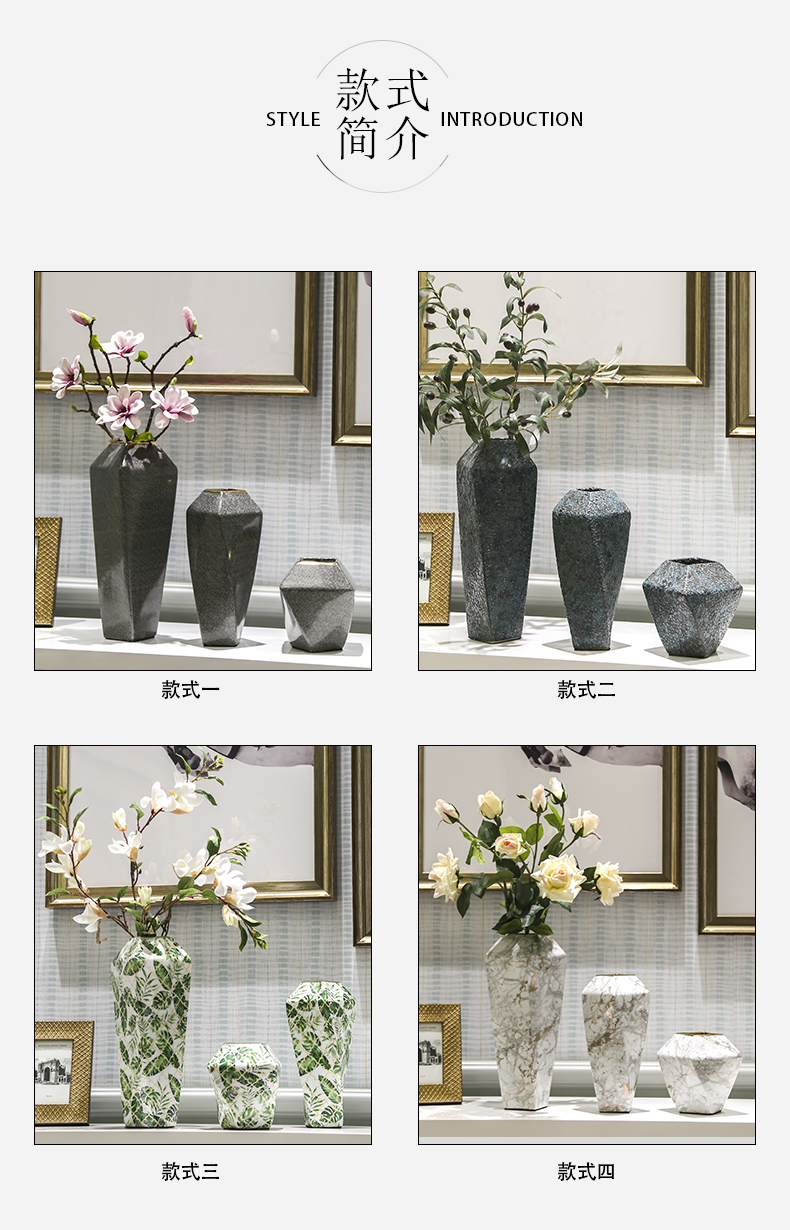 New Chinese style style decoration snakeskin grey marble green leaves an irregular art ceramic vase decoration