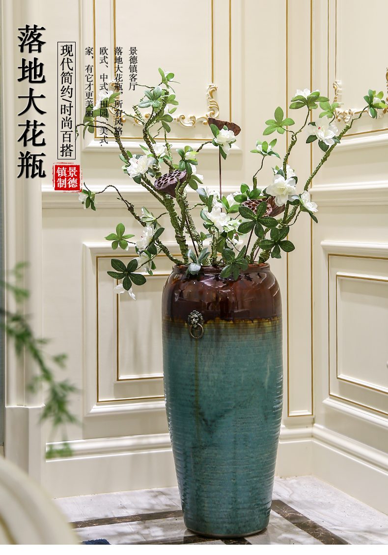 Jingdezhen ceramic big vase light key-2 luxury ground flower arranging place hotel villa living room contracted dry flower decorations