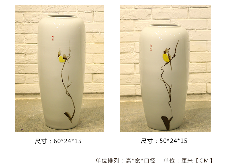 New Chinese style living room floor vase mall cafe restaurant decorative flower receptacle, jingdezhen ceramic decorative furnishing articles
