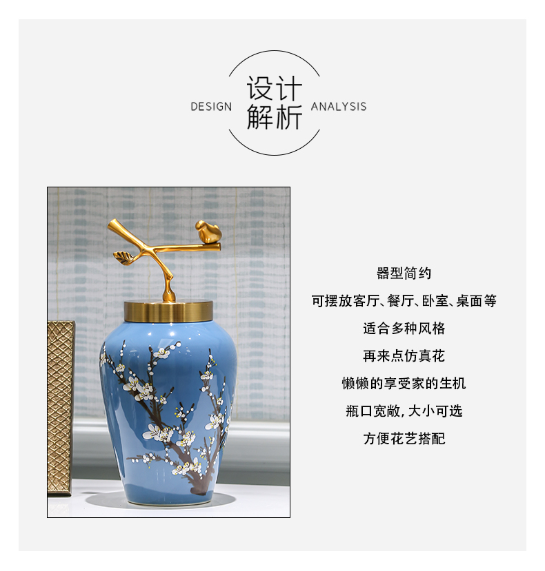 New Chinese style of jingdezhen ceramic vase furnishing articles bronze sitting room TV cabinet table light key-2 luxury home decoration flower receptacle