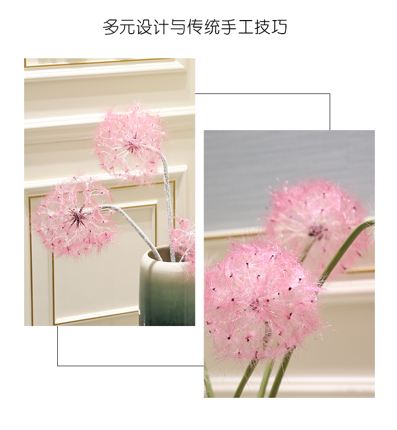 Nordic ins furnishing articles pink ceramic vase dandelion flower arrangement sitting room decoration is contracted and I household adornment