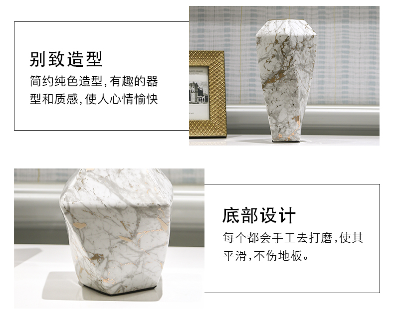 New Chinese style style decoration snakeskin grey marble green leaves an irregular art ceramic vase decoration