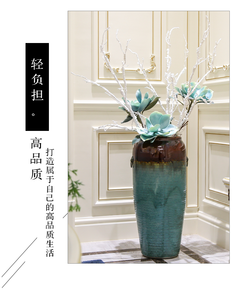 Jingdezhen ceramic big vase light key-2 luxury ground flower arranging place hotel villa living room contracted dry flower decorations