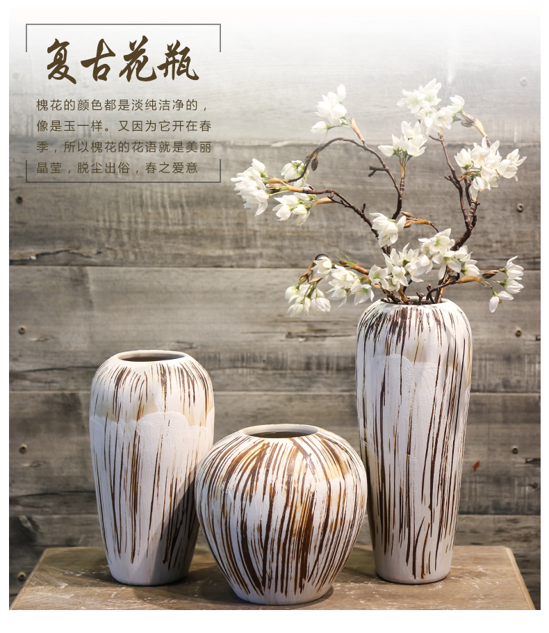 Jingdezhen coarse pottery ceramic vase restoring ancient ways suit furnishing articles villa living room table simulation flowers decorative flower implement false