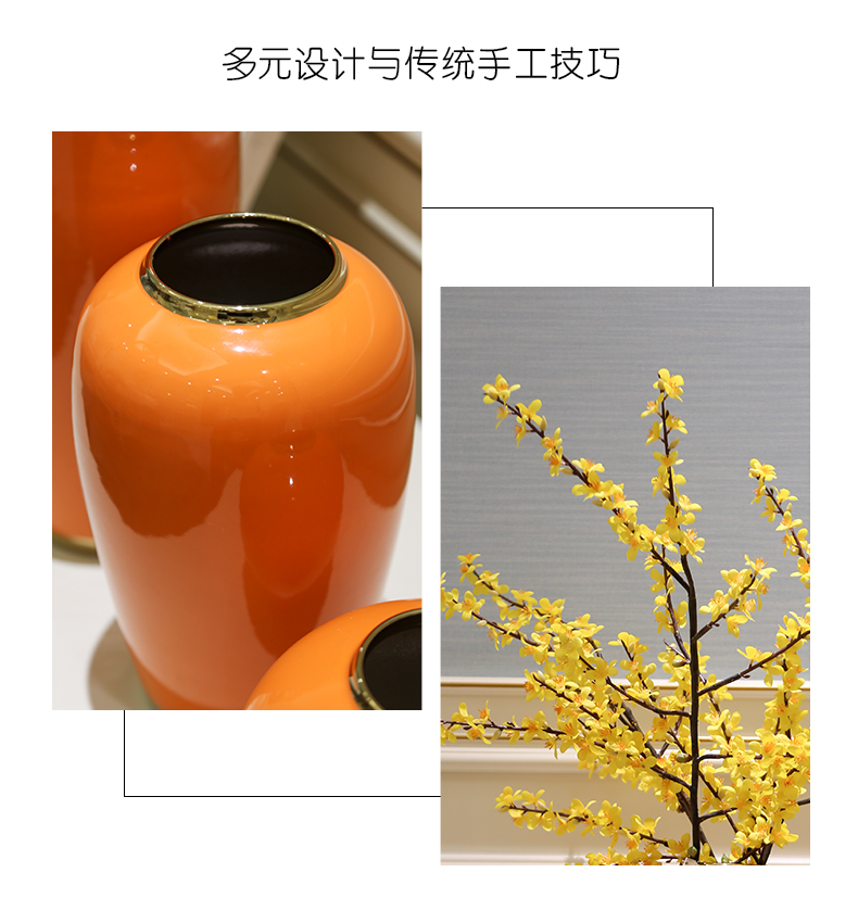 Light European - style key-2 luxury modern creative living room TV cabinet ceramic vase furnishing articles dried flower flower arranging flower implement porch decoration
