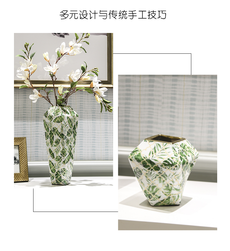 New Chinese style style decoration snakeskin grey marble green leaves an irregular art ceramic vase decoration